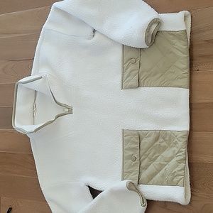 Madewell Quilted Pocket Fleece Pullover Jacket Quarter Zip White Green XXS MC240